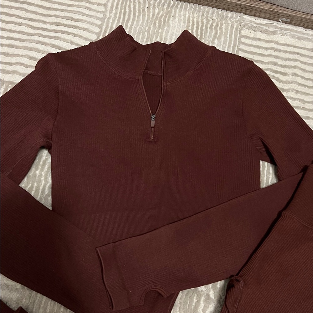 Women's Brown Ribbed Active Set - image 2